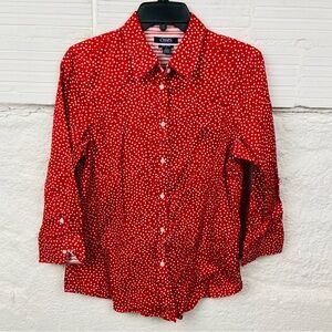 Chaps non iron Red and White Polka Dot cotton Casual Shirt size large